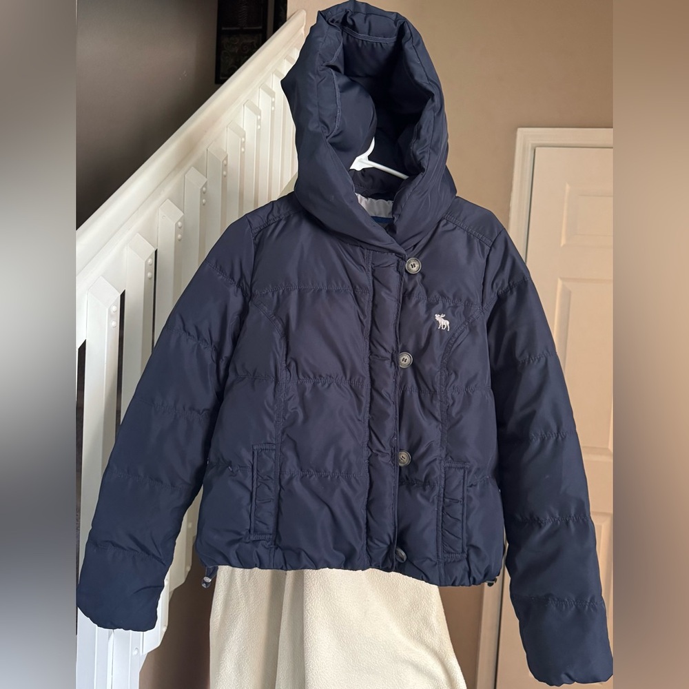 Abercrombie & Fitch Large Hooded Navy Blue Puffer Jacket